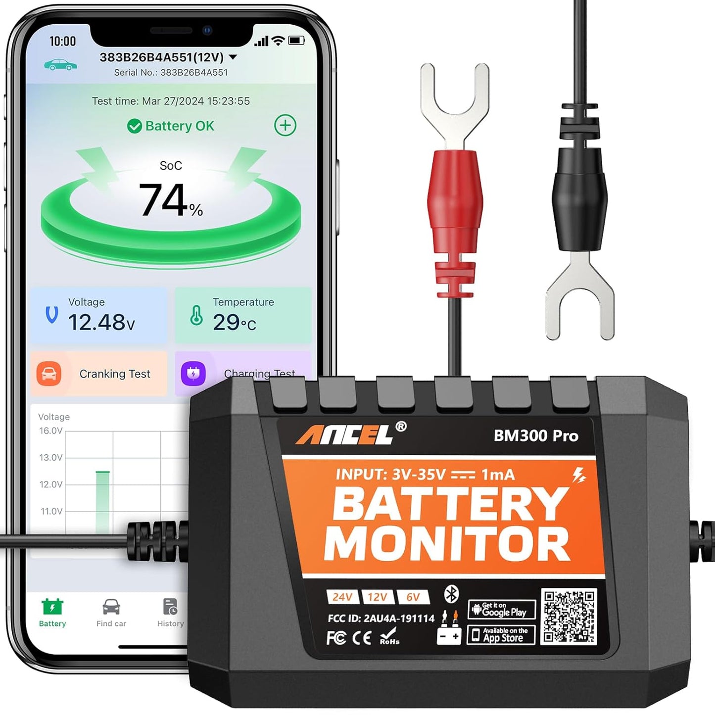BM300 Pro Bluetooth Battery Monitor for 6V, 12V, 24V Systems