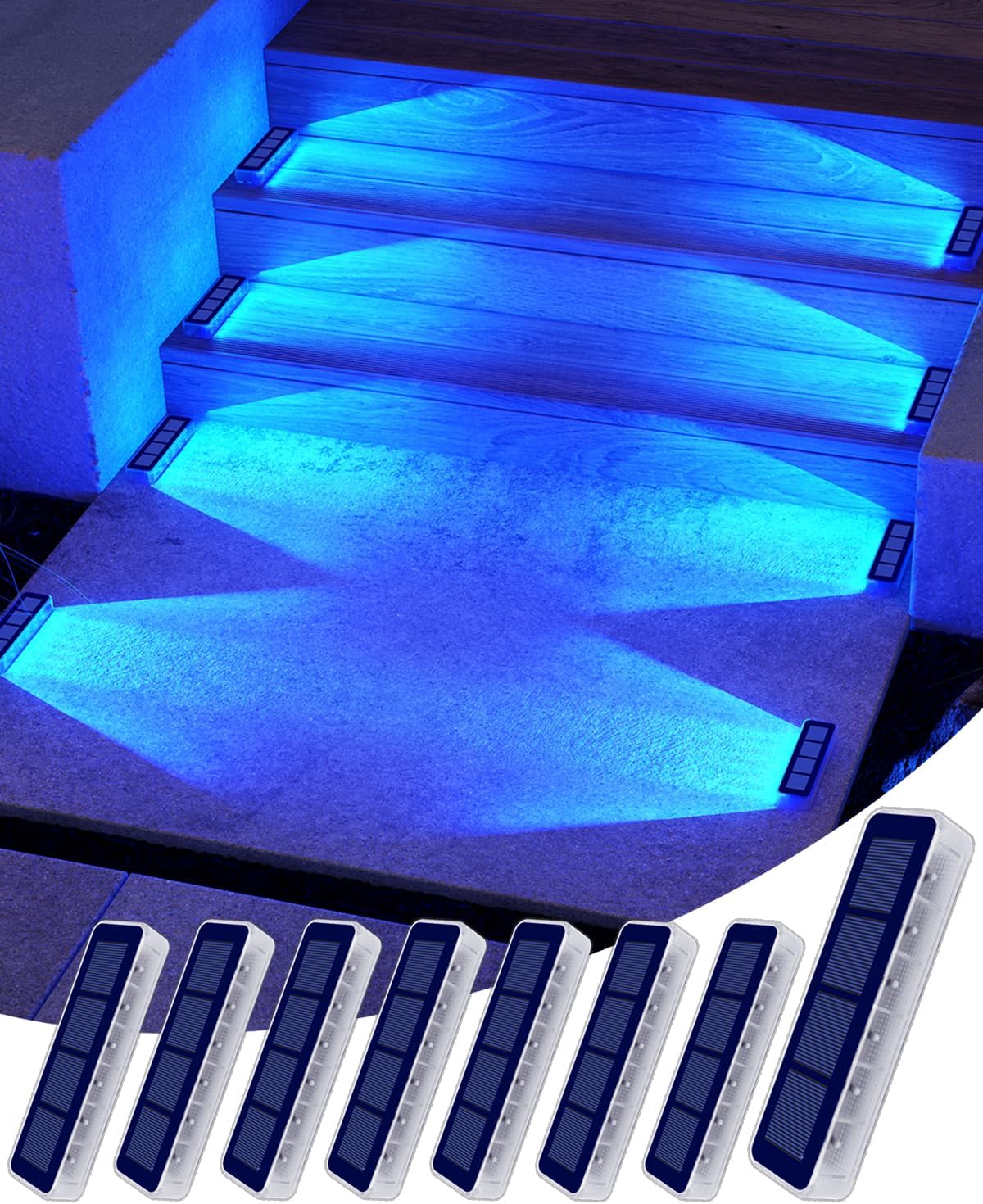 Blue Solar Lights for Outside - 8 Pack Waterproof LED Deck Lights