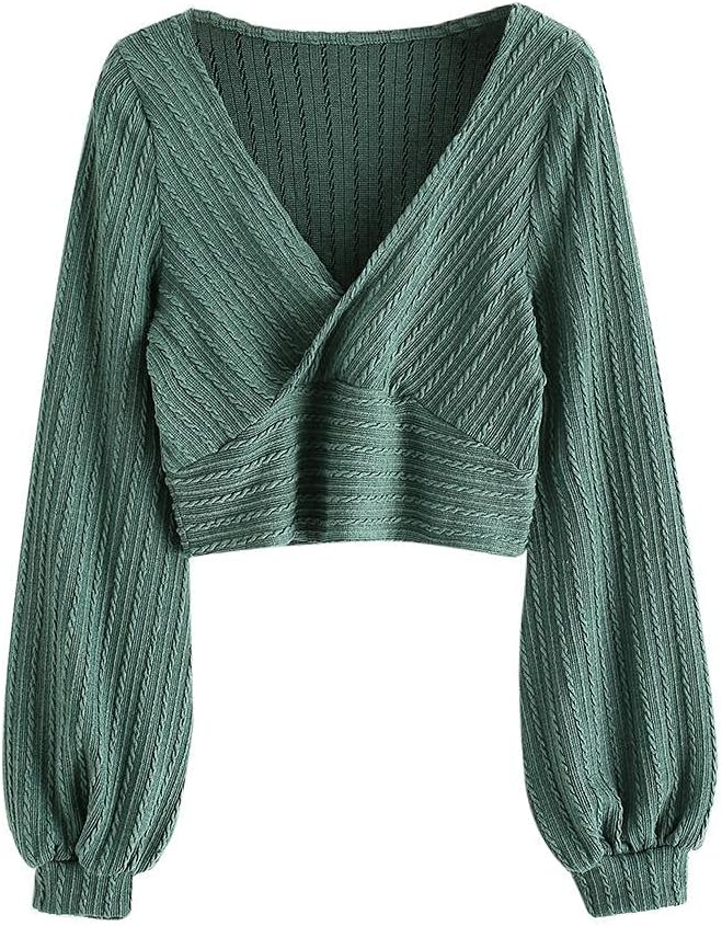 ZAFUL Women's Ribbed Cropped Knitwear with Drawstring Design