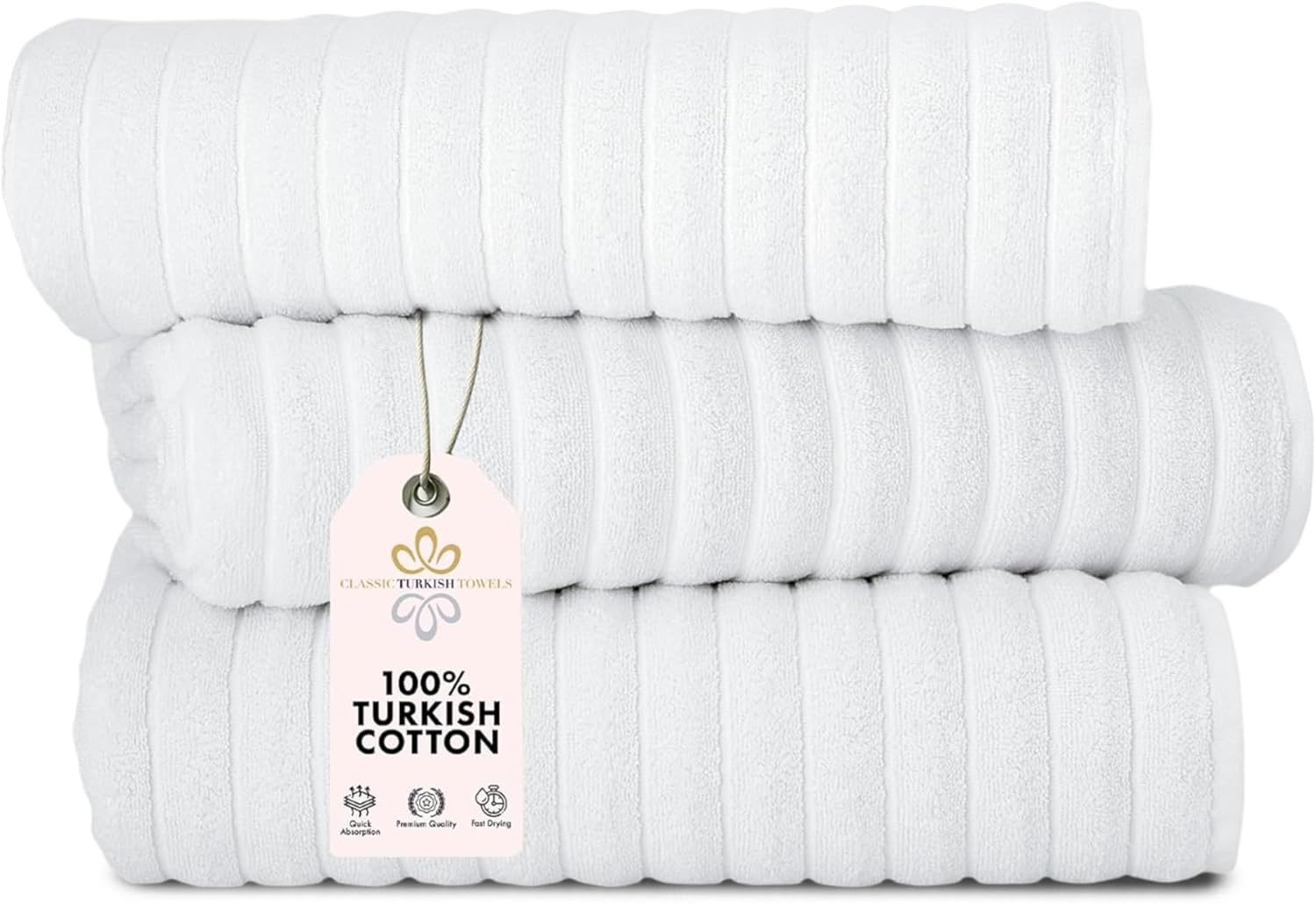 Classic Turkish Towels Jumbo Bath Sheets - Luxury 3 Piece Set