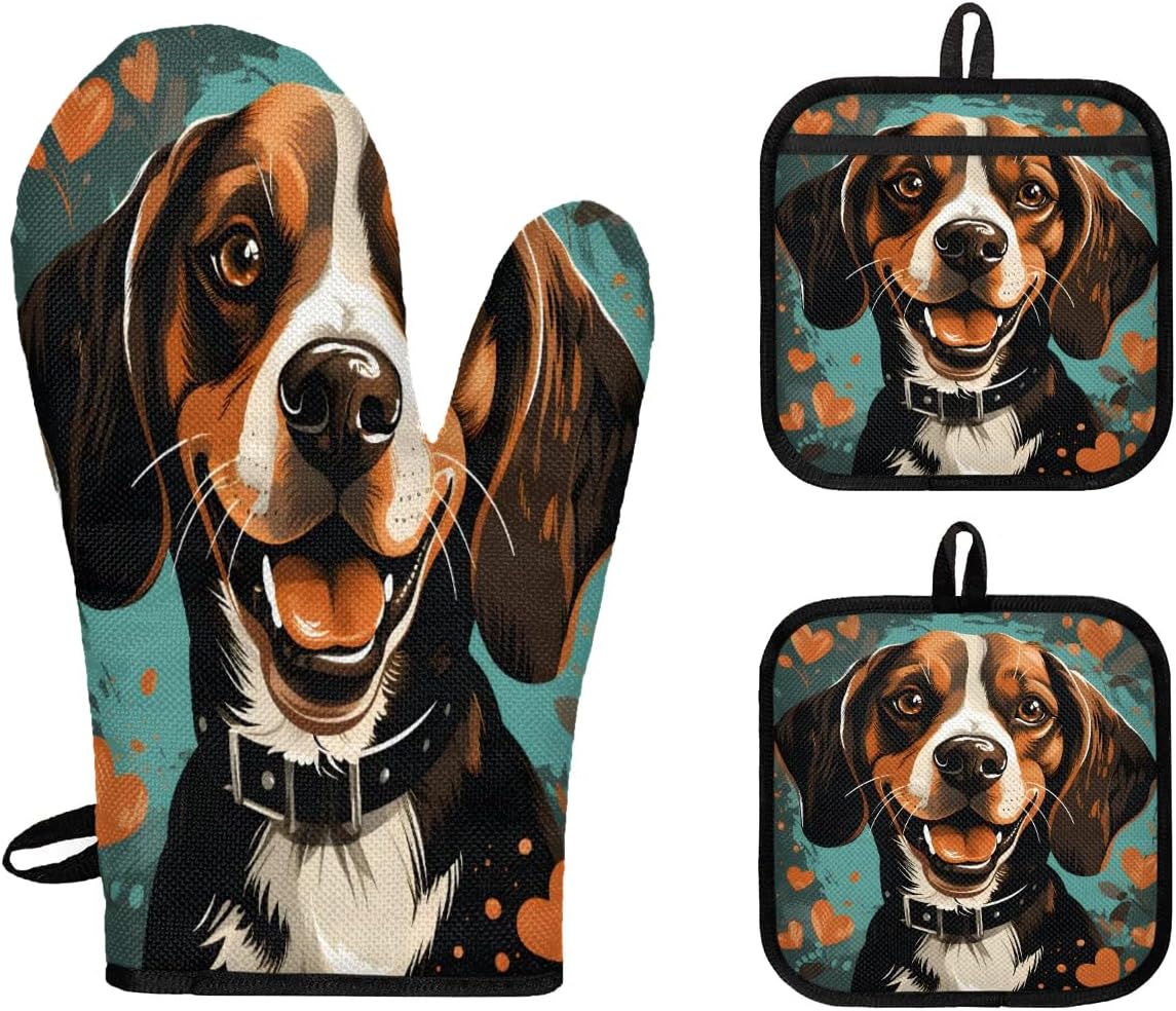 Cute Cartoon Dog Oven Mitts - Heat Resistant & Quilted