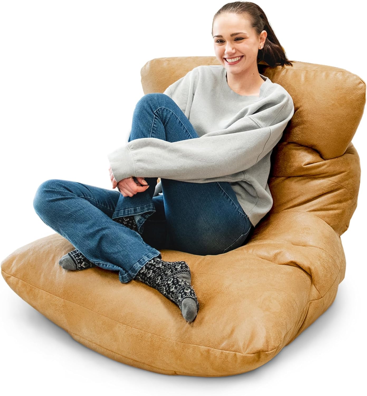 Big Joe Roma Bean Bag Chair in Rustic Tan Vintage Suede