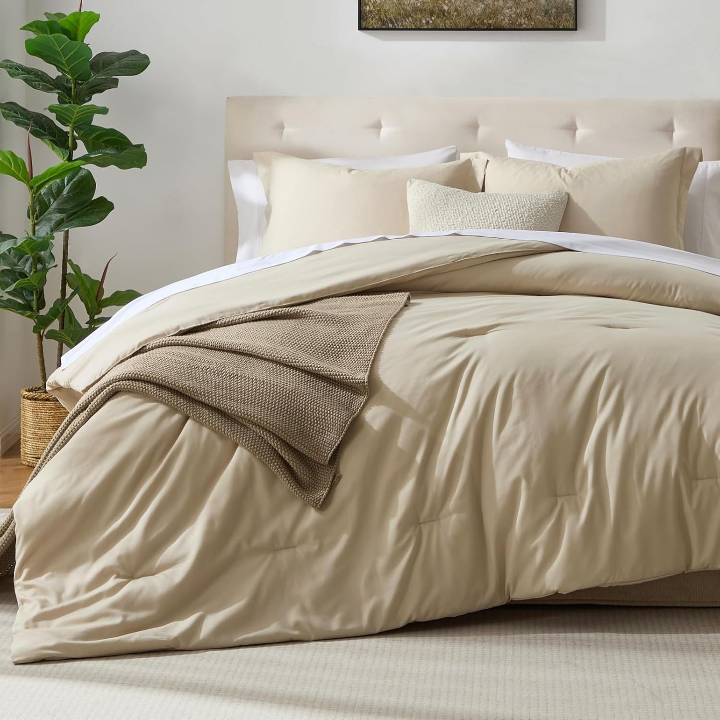 Satisomnia Twin Size Beige Comforter Set for Cozy Sleep