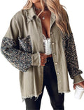 CHICME Womens Denim Jacket Sequin Patchwork Oversized Shacket Women's