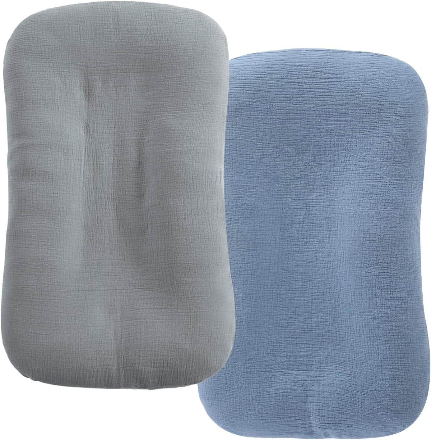 Ultra Soft 100% Cotton Baby Lounger Covers - Blue & Grey