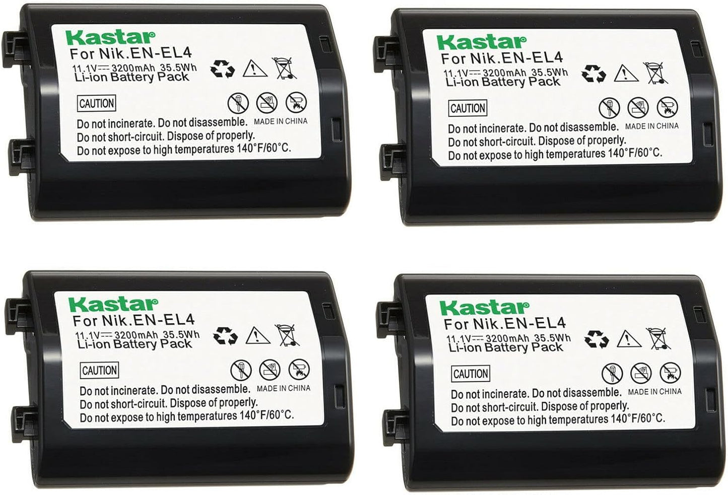 Kastar 4-Pack EN-EL4a Battery for Nikon Cameras - High Capacity