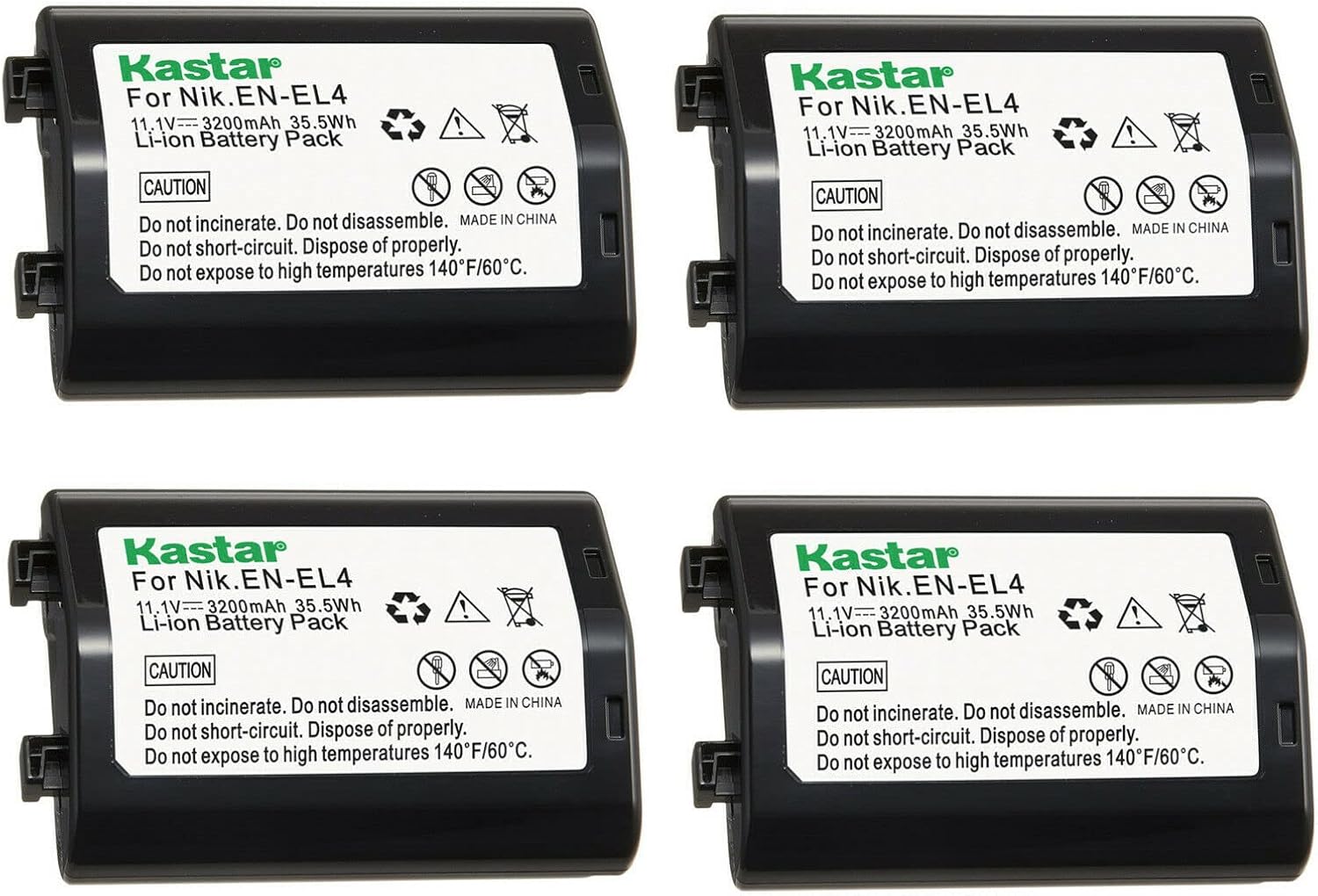 Kastar 4-Pack EN-EL4a Battery for Nikon Cameras - High Capacity