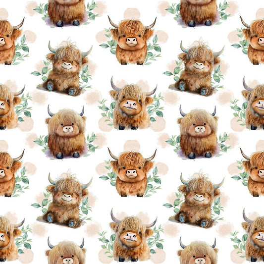 Cute Baby Highland Cows Fabric by Sew Creative - 100% Cotton