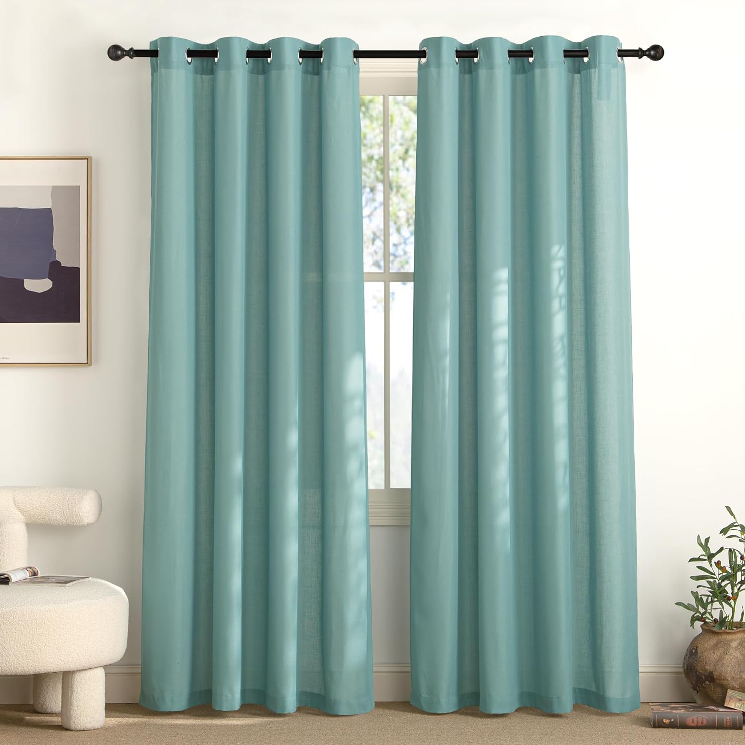 NICETOWN Greyish Blue Linen Curtains for Kitchen and Bathroom