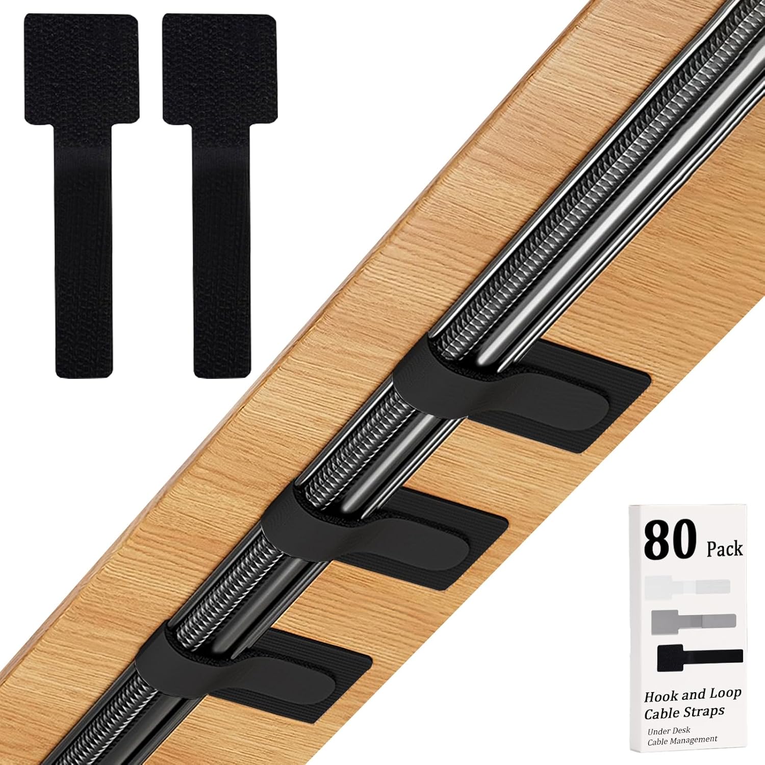 Adjustable Self-Adhesive Cable Straps - 80PCS