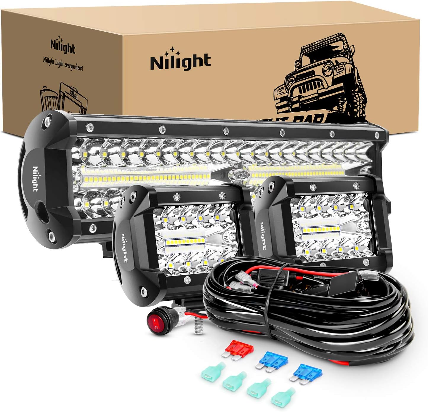 Nilight LED Light Bar Set for Off Road ATV and Boat Lighting