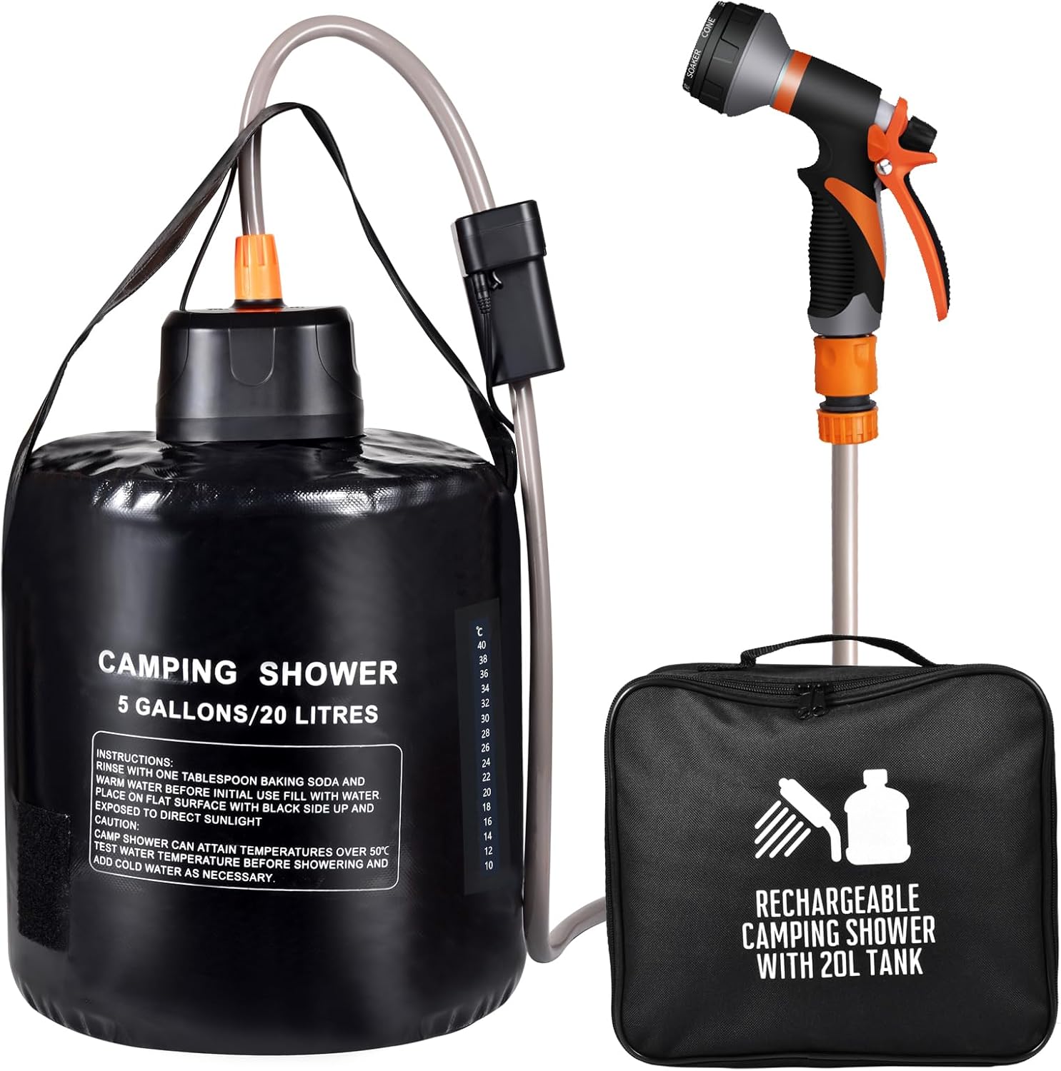 Portable Solar Shower Bag - 8 Spray Modes, Built-In Thermometer