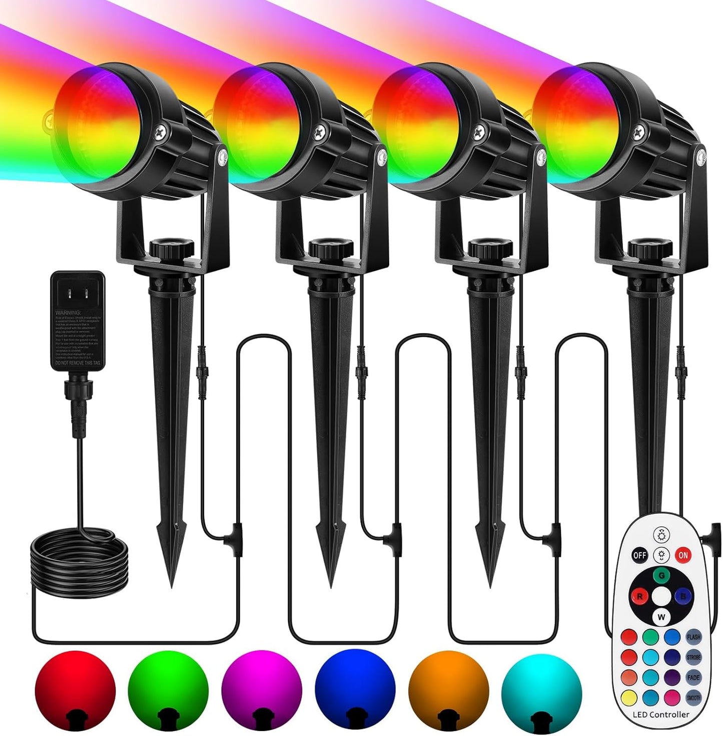 Outdoor LED Landscape Lighting - 4-in-1 RGBW Spotlights