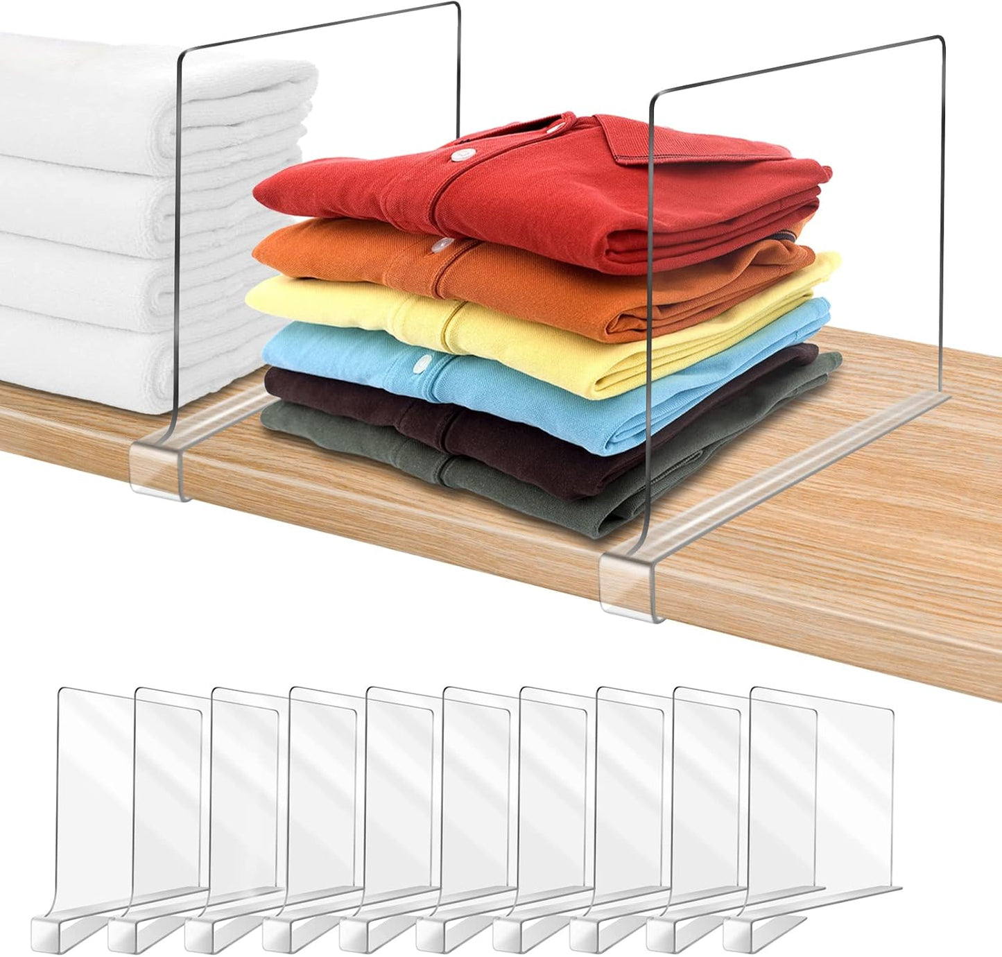 Acrylic Shelf Dividers for Closet Organization - 10PCS Clear Set