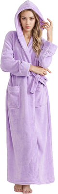 Long Hooded Robe for Women Luxurious Flannel Fleece Full Length - Warm