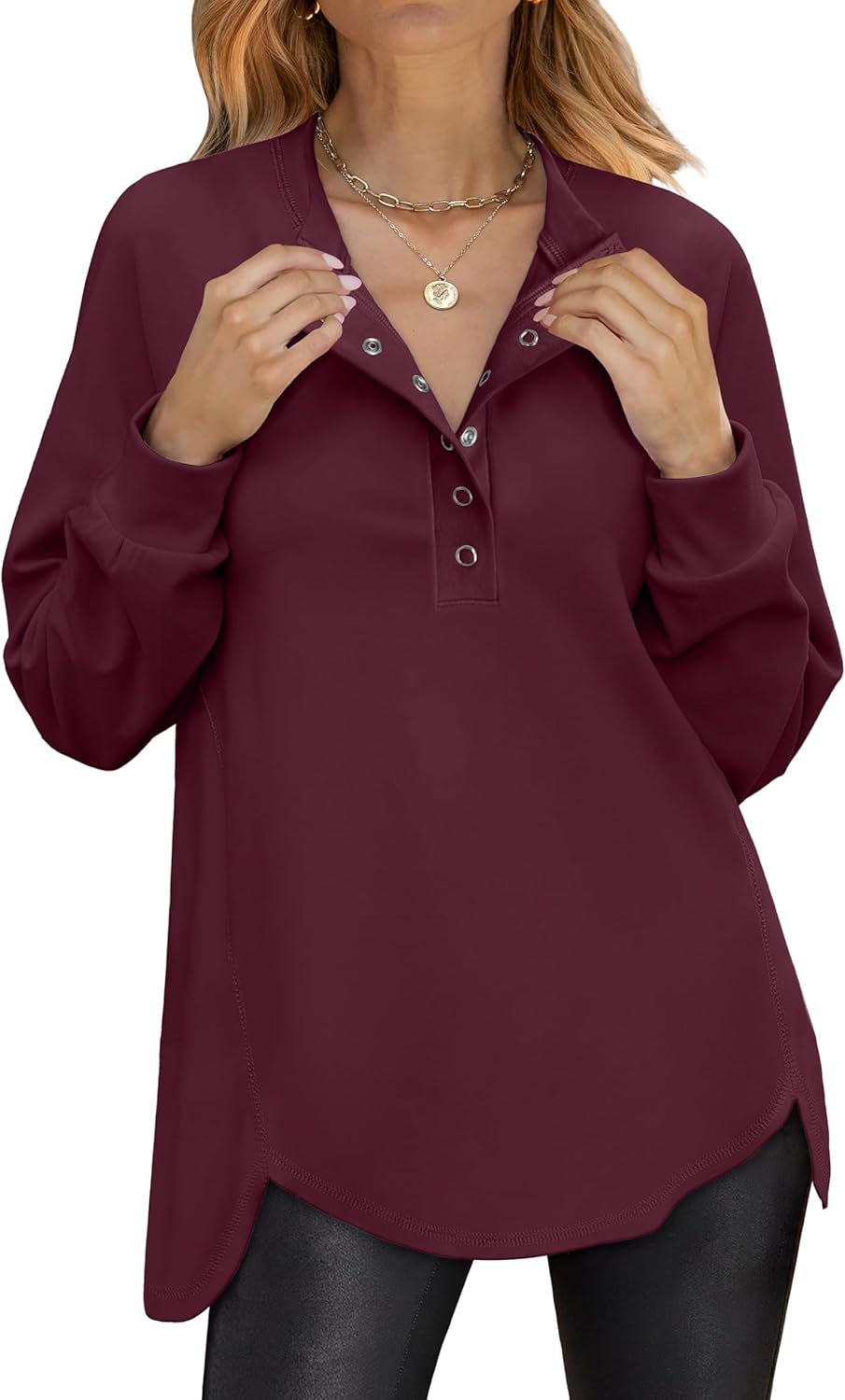 ANRABESS Women's Long Sleeve Henley Tops for Casual Style