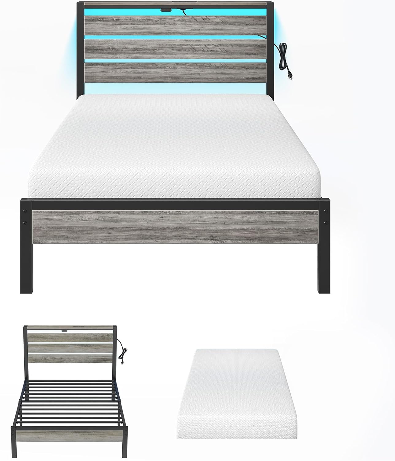 Rolanstar Twin Bed Frame with Gel Memory Foam Mattress & LED