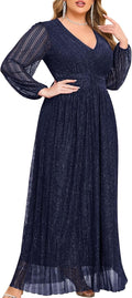 Plus Size Sparkly Maxi Evening Gown V-Neck A-line - Elegant Fit