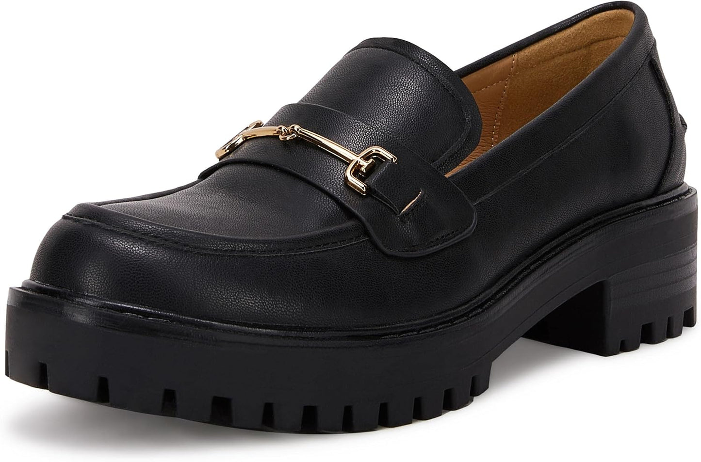 VETASTE Womens Chunky Heel Loafers with Metal Chain for Style