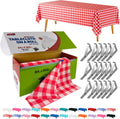 Red Gingham Plastic Table Cloth Roll 54in x 300ft - Includes 18 Clips