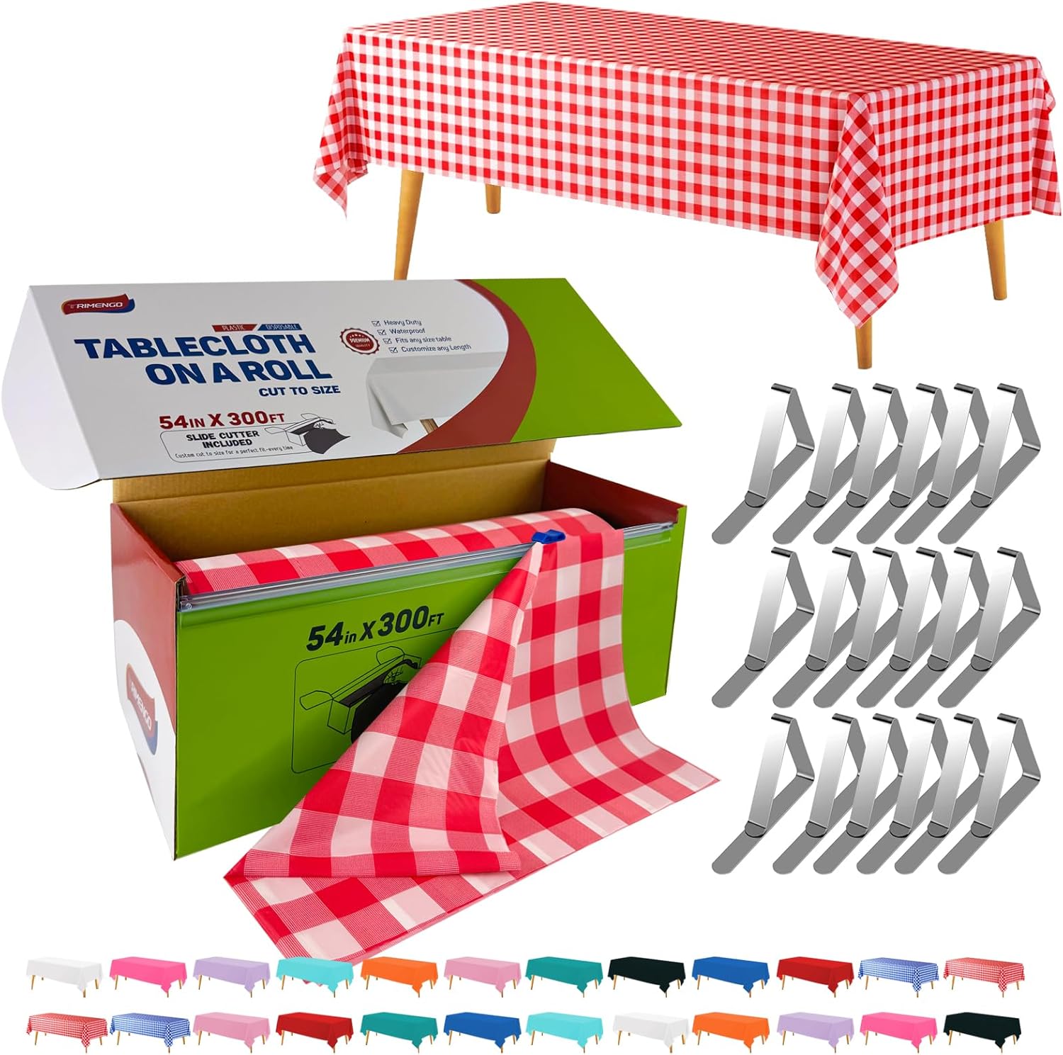 54in x 300Ft Red Gingham Plastic Table Cloth Roll for Events