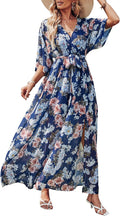 Womens Boho Flowy Wrap V Neck Maxi Dress - Flattering Beach Guest
