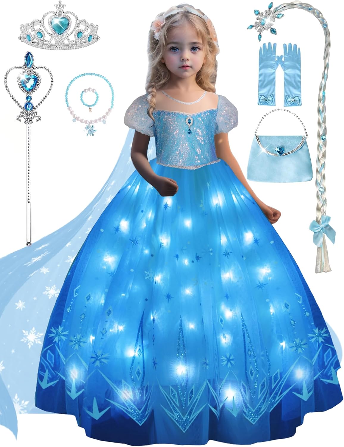 Princess Dress Up Clothes for Girls with LED Light Up Features