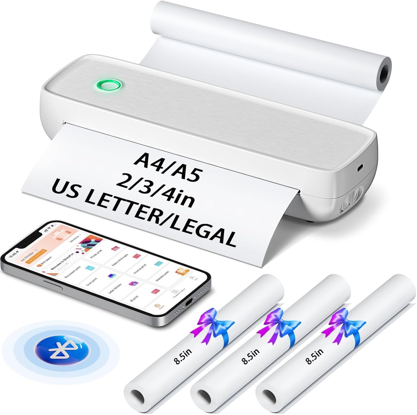 Wireless Printer: Portable & Inkless 8.5x11 Paper Support
