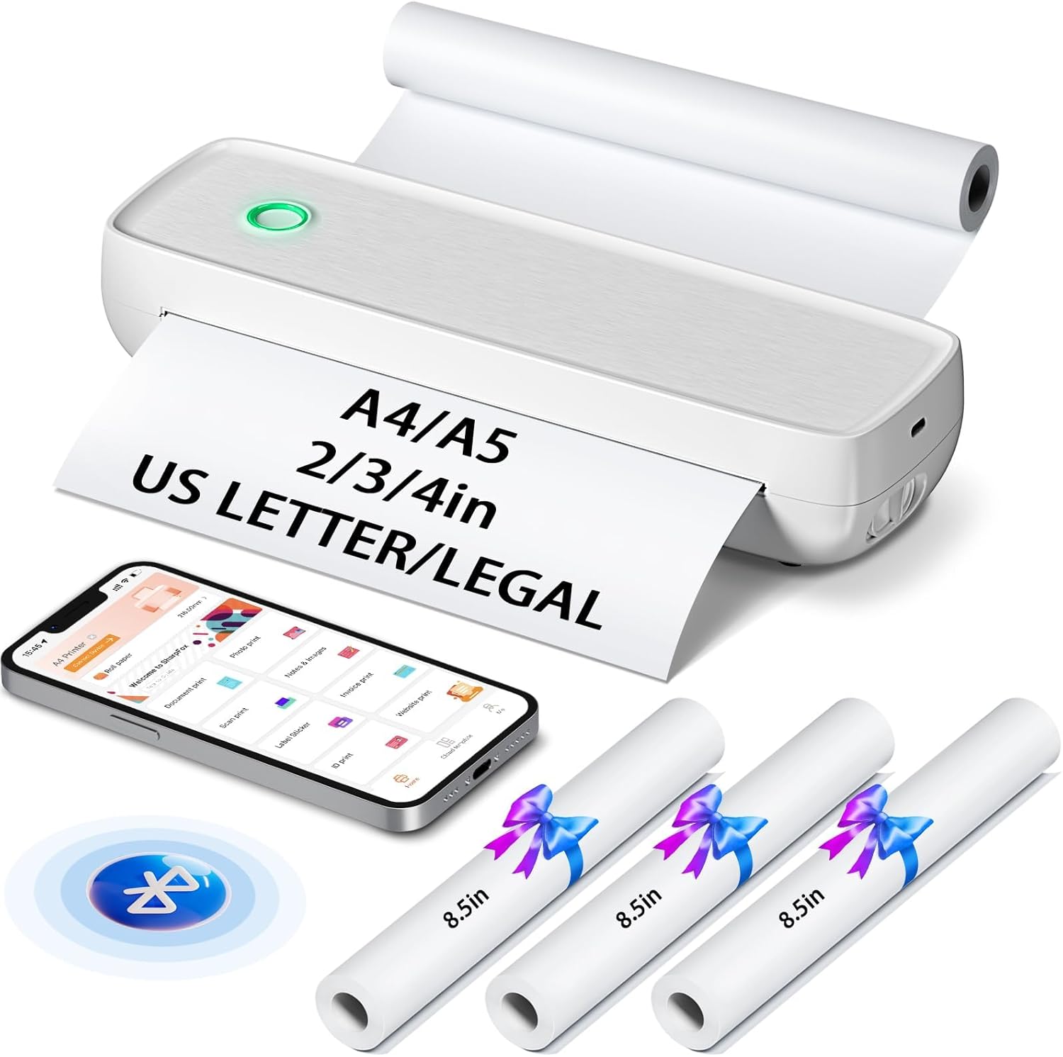 Wireless Printer: Portable & Inkless 8.5x11 Paper Support