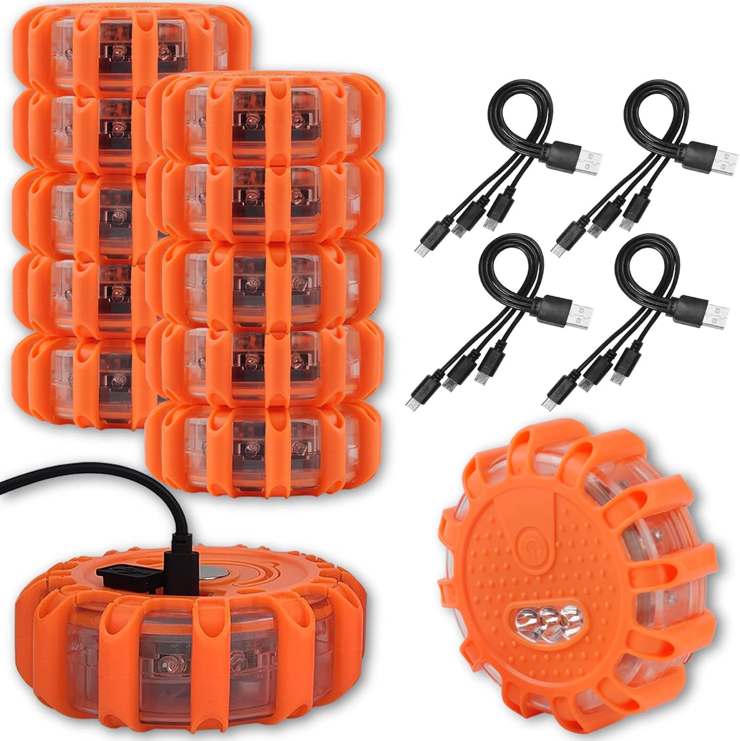 USB Rechargeable LED Road Flares for Vehicle Safety and Emergencies