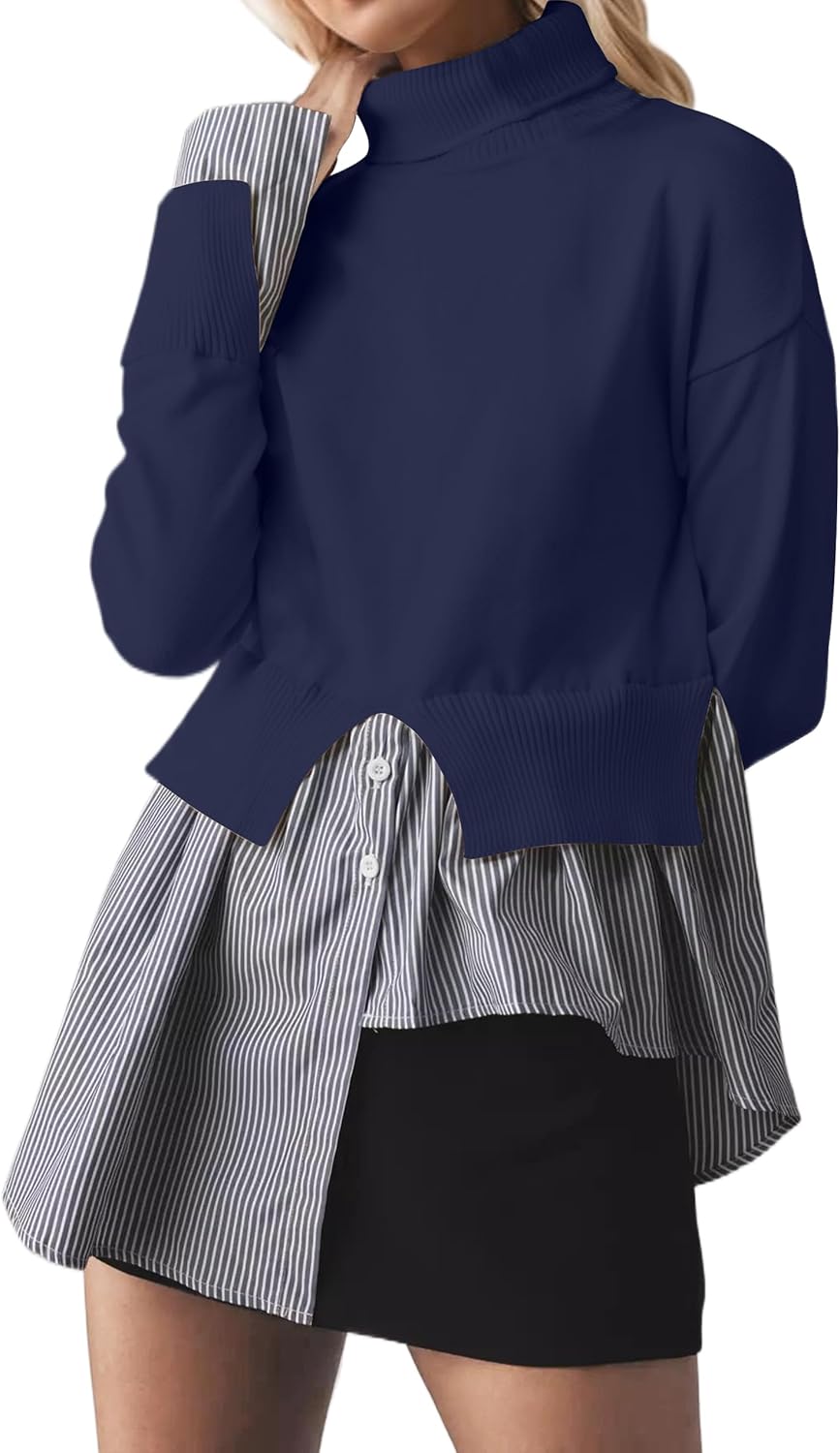 MISSACTIVER Women Slit Turtleneck Patchwork Sweater for Style