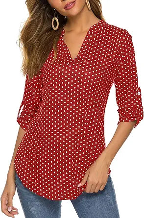 Halife Women's Roll Up 3/4 Sleeve Floral Print Tunic Blouse