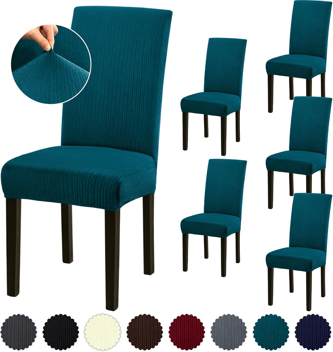 Stretch Dining Room Chair Covers Set of 6 in Peacock Blue