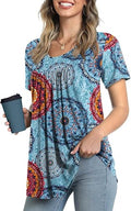 LONGYUAN Women Summer Casual Short Sleeve Tunic - Flowy Hide-Belly Top