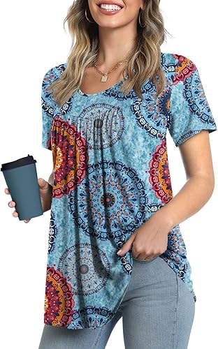 LONGYUAN Women Summer Casual Tops Short Sleeve Tunic Blouse
