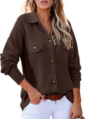 Waffle Knit Sweater Shacket Button Down Shirt - Cozy Fall Layer Tops