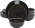 Black Reactive Glaze 12-Piece Stoneware Dinnerware Set - Service for 4