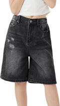Girls Jeans Shorts Ripped Denim Bermuda Elastic Waist for Summer