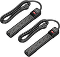 10FT Power Strip Surge Protector 6-Outlet - Flat Plug, 2-Pack