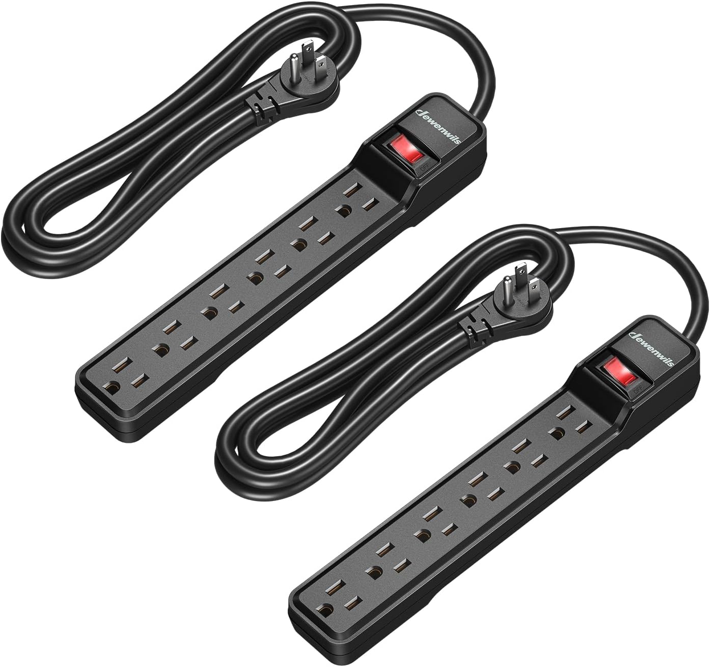 DEWENWILS Power Strip Surge Protector 2-Pack: 10FT, 6 Outlets, Flat Plug