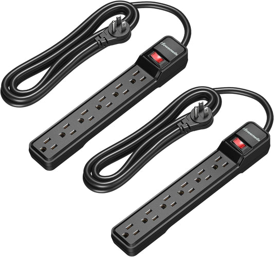 DEWENWILS Power Strip Surge Protector 2-Pack: 10FT, 6 Outlets, Flat Plug