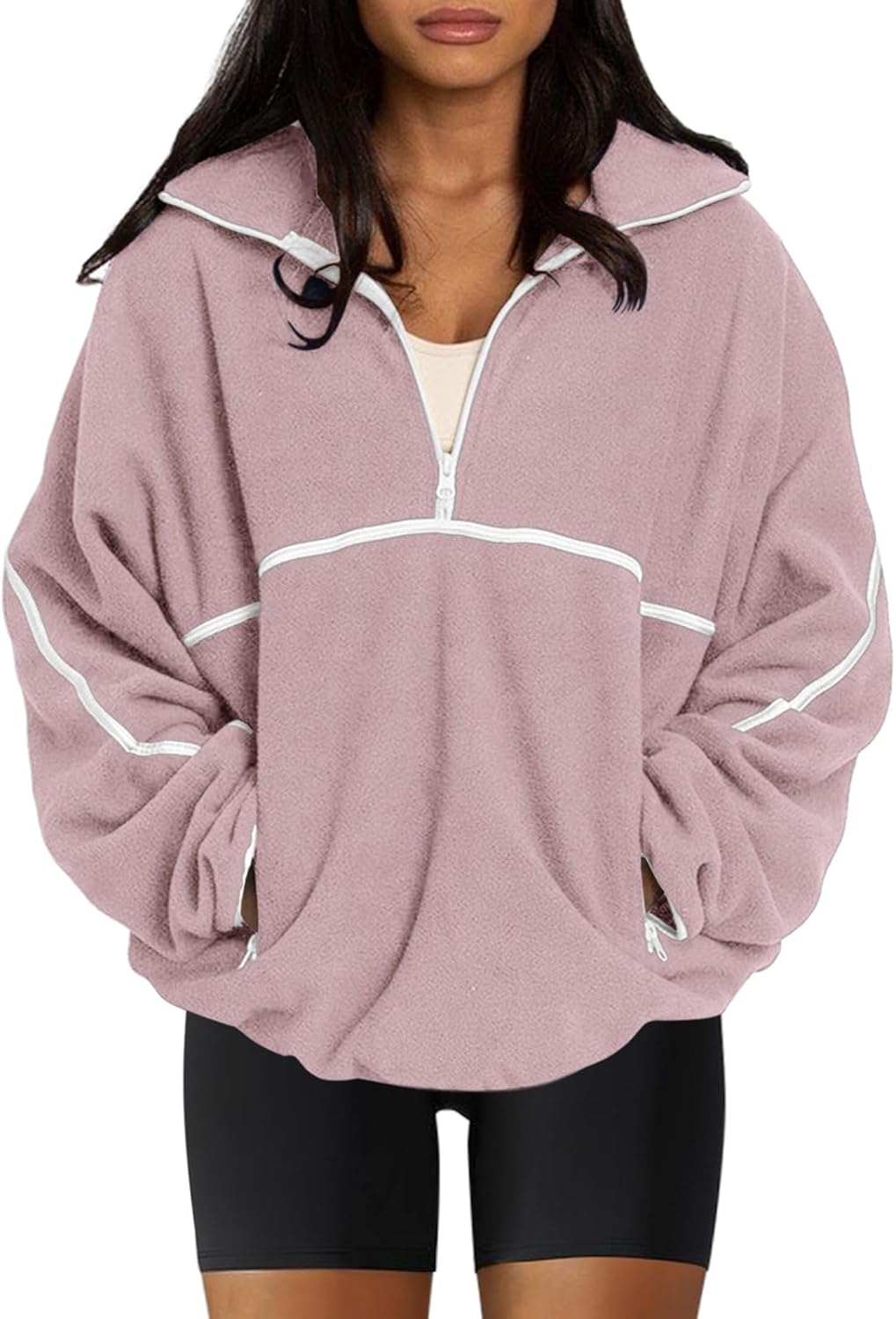 LASLULU Womens Half Zip Pullover Sherpa Fleece Jacket Cozy