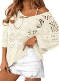 Women's Crochet Off Shoulder Pullover Top - Lightweight Spring 2025
