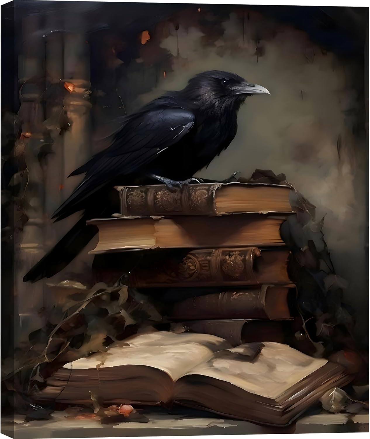 Gothic Raven Canvas Wall Art for Vintage Dark Academia Decor