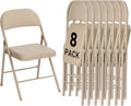 8 Pack Khaki Folding Chairs with Padded Cushion and Back - Comfortable