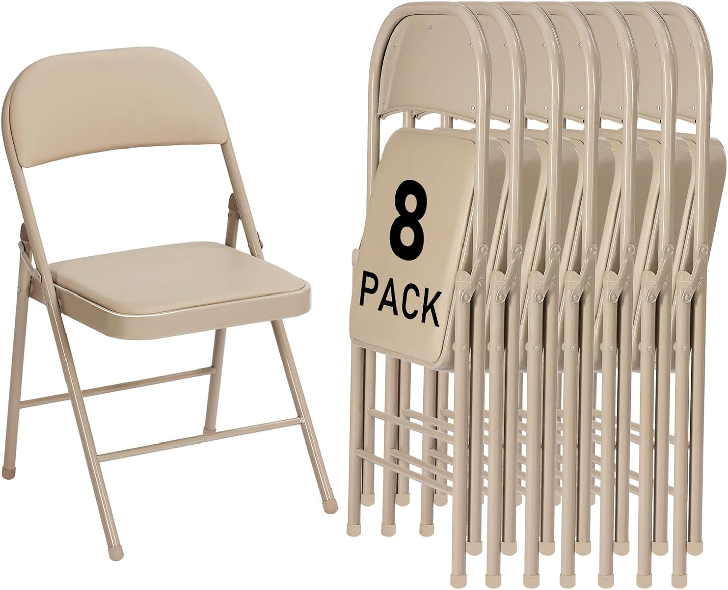 8 Pack Khaki Folding Chairs with Padded Cushion for Events