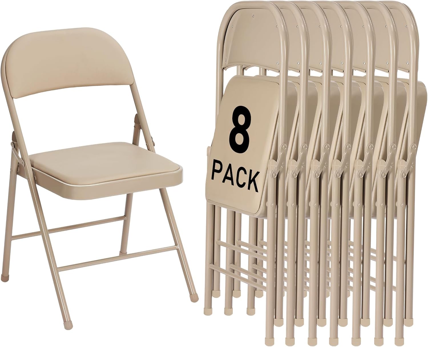8 Pack Khaki Folding Chairs with Padded Cushion for Events