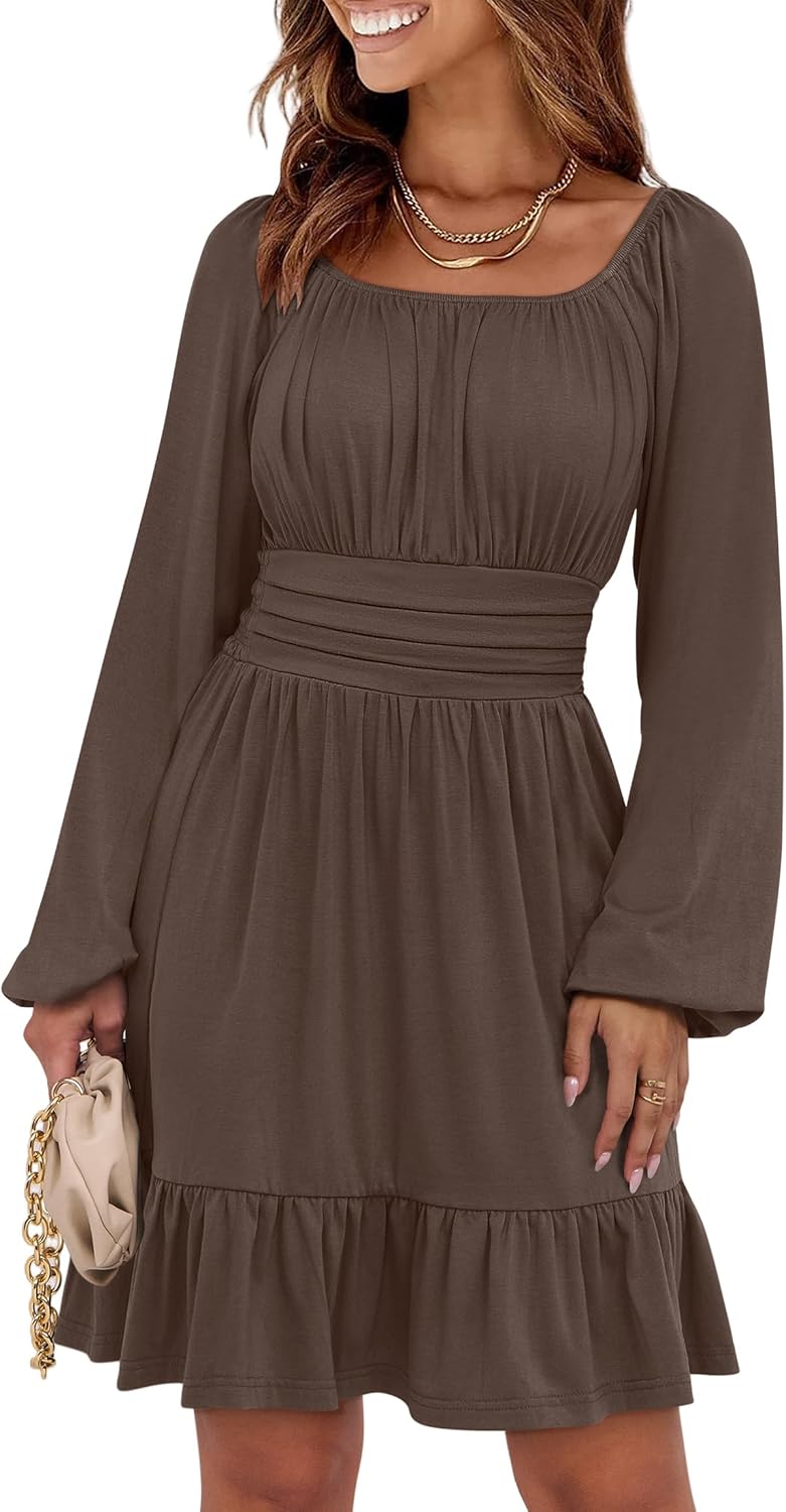 Stylish Long Lantern Sleeve Square Neck Dress for Women 2025