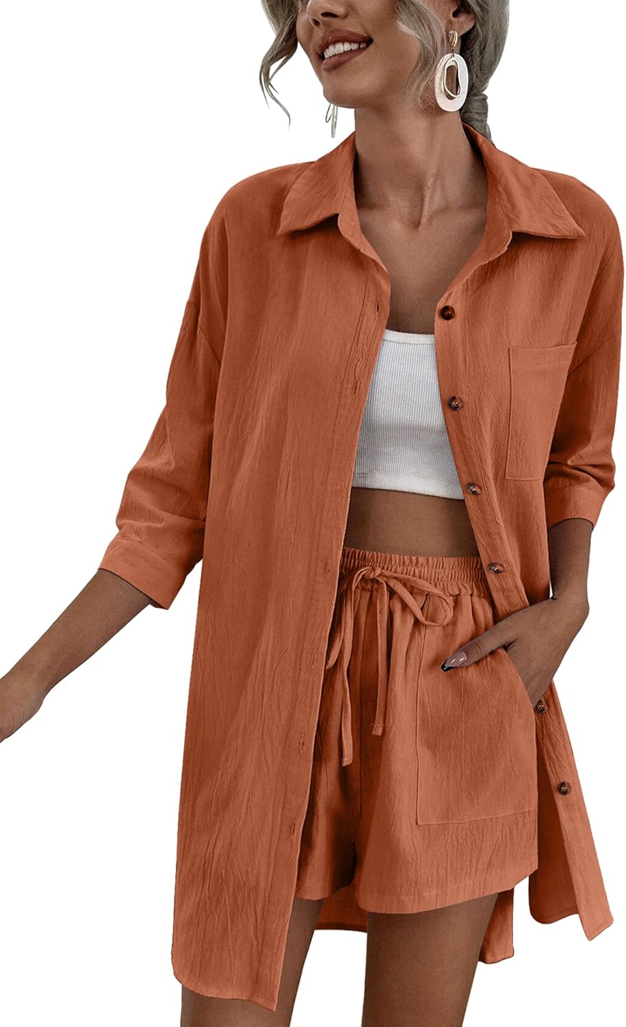 Lounge Tracksuit Outfit Sets for Women - Casual Cotton Linen