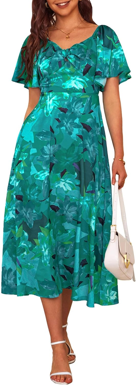 Fashionme Womens Dresses 2025 Maxi Dress with Elegant Bow Tie